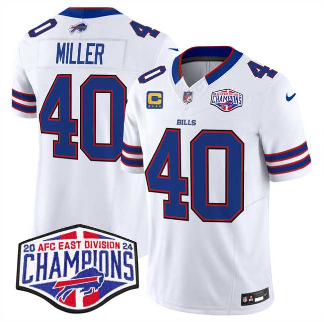 Mens Buffalo Bills #40 Von Miller White F.U.S.E. 2024 AFC East Division Champions With 4-Star C Ptach Vapor Limited Stitched Jersey